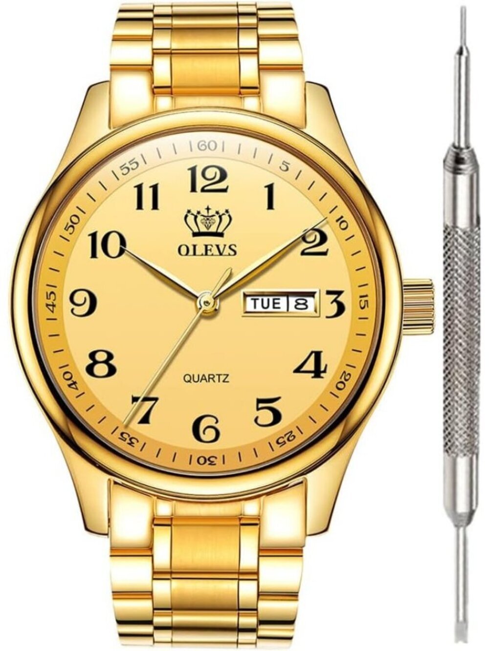 Olevs Men's Gold Digital Stainless Analog Quartz Waterproof Luminous Wrist Watch